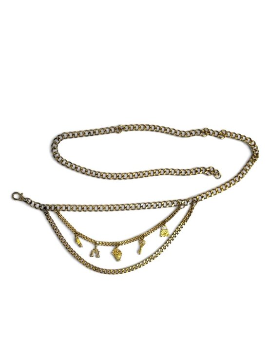 Vintage Layered Chain Link Charm Belt Gold Tone Maximalist Boho main image 7